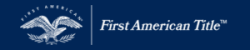 First American Title Logo - navy background with white lettering and a white graphic design eagle